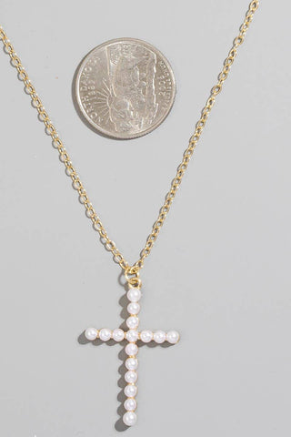 Pearl Cross Pendant Necklace-Necklaces-The Looks by Fame Accessories-Stuffology - Where Vintage Meets Modern, A Boutique for Real Women in Crosbyton, TX