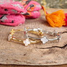 Clover Stretchy Bangle Bracelet – Mother of Pearl in Gold or Silver Tone-Bracelets-PennyLine inc-Stuffology - Where Vintage Meets Modern, A Boutique for Real Women in Crosbyton, TX