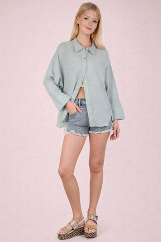 Dolman Sleeve Button Down Gauze Shirt-Top-VERY J-Stuffology - Where Vintage Meets Modern, A Boutique for Real Women in Crosbyton, TX