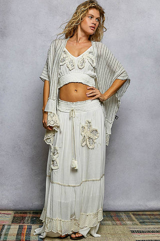 Eyelet Lace Ruffle Stripe Pattern Cardigan Top-Cardigan-Pol Clothing-Stuffology - Where Vintage Meets Modern, A Boutique for Real Women in Crosbyton, TX
