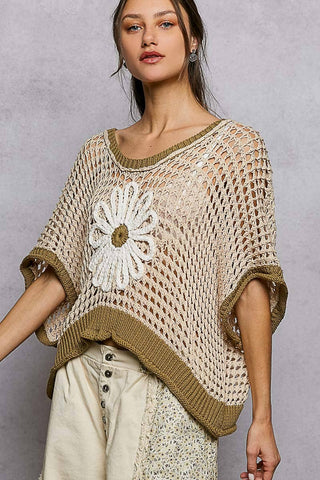 POL Clothing Round Neck Sleeveless Floral Open Crochet Sweater-Tops-Pol Clothing-Stuffology - Where Vintage Meets Modern, A Boutique for Real Women in Crosbyton, TX