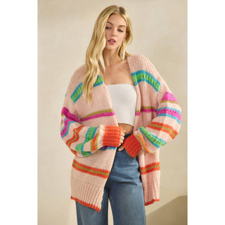 RAINBOW CHUNKY KNIT CARDIGAN-Cardigans-Sage + Fig-Stuffology - Where Vintage Meets Modern, A Boutique for Real Women in Crosbyton, TX