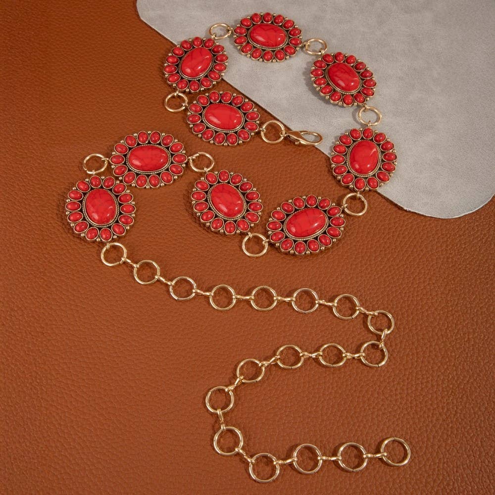 Western Oval Concho Disc Chain Belt-BELT-The Looks by Fame Accessories-Stuffology - Where Vintage Meets Modern, A Boutique for Real Women in Crosbyton, TX