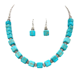 Turquoise Cubes Necklace Earrings Set-Necklaces-Lunar Deer-Stuffology - Where Vintage Meets Modern, A Boutique for Real Women in Crosbyton, TX