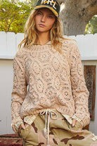 Round neck open knitted crochet solid sweater-Sweaters-Pol Clothing-Stuffology - Where Vintage Meets Modern, A Boutique for Real Women in Crosbyton, TX