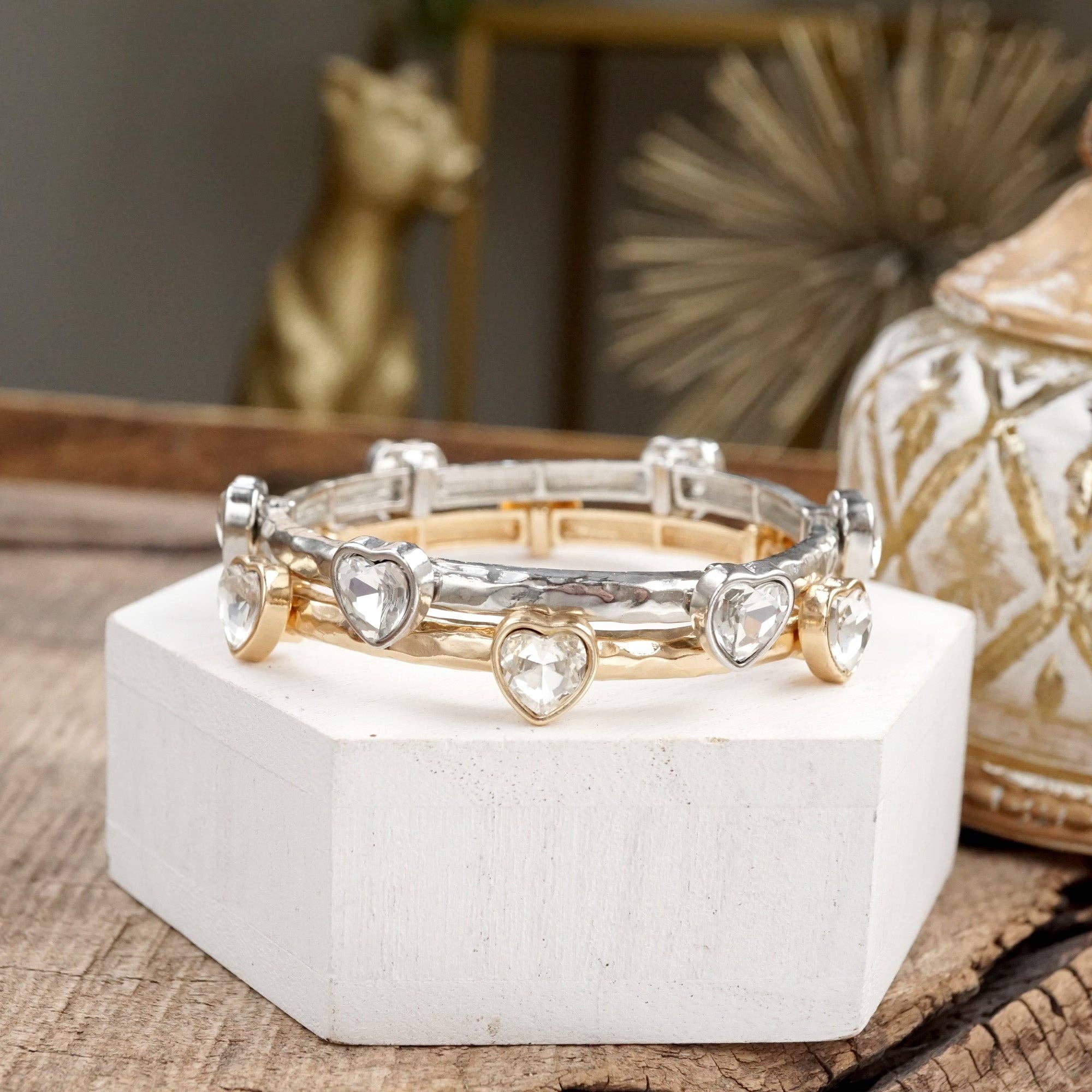 Sparkly clear crystals bangle in Gold Or Silver Tone-Bracelets-PennyLine inc-Stuffology - Where Vintage Meets Modern, A Boutique for Real Women in Crosbyton, TX
