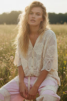 Crochet Trim Neckline Short Sleeve Jacket Top-Pol Clothing-Stuffology - Where Vintage Meets Modern, A Boutique for Real Women in Crosbyton, TX