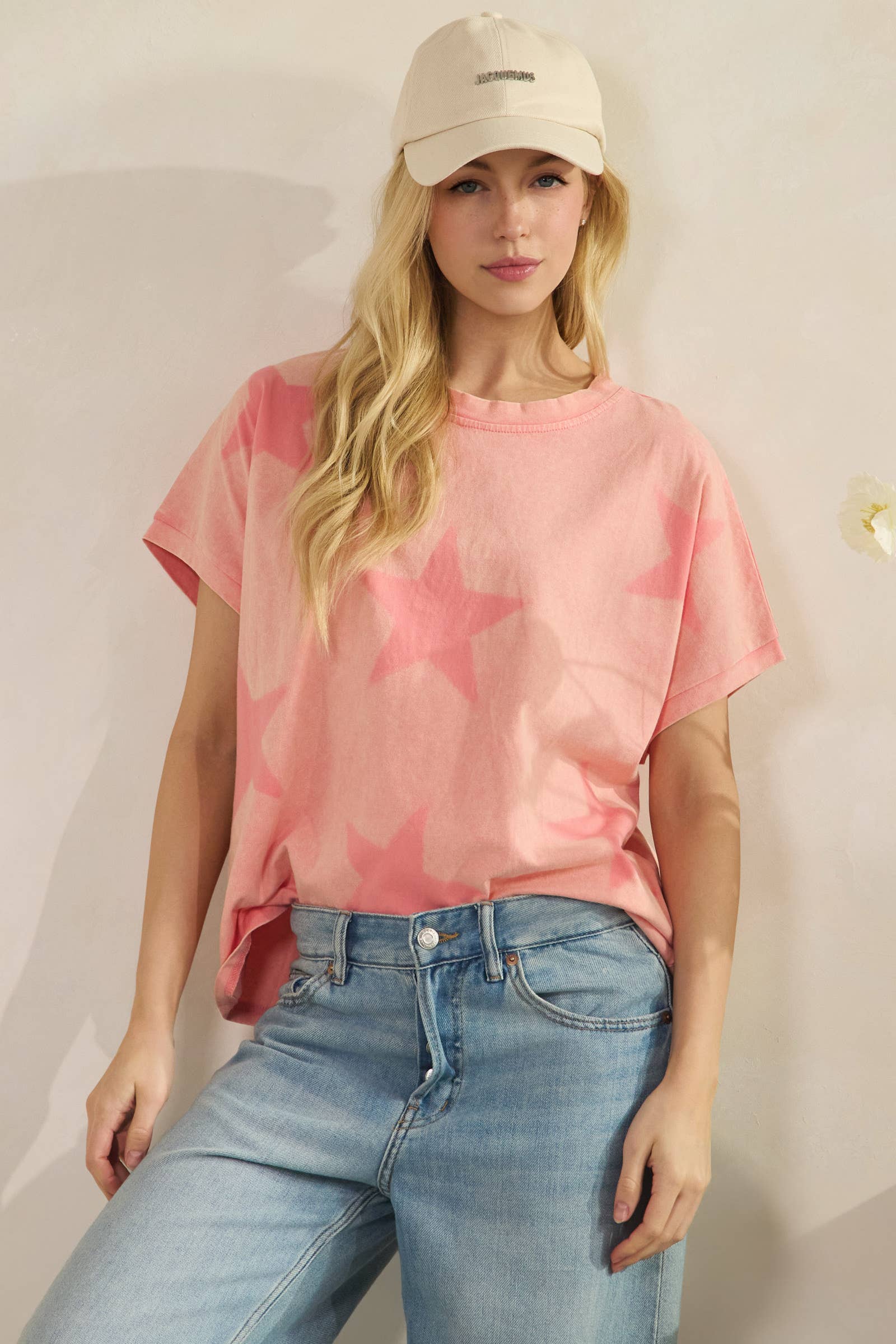FADED STAR-PRINT OVERSZED T-SHIRT (ST7603)-Sage + Fig-Stuffology - Where Vintage Meets Modern, A Boutique for Real Women in Crosbyton, TX