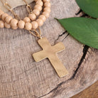 Multi Strand Wood Beads Short Statement Cross Necklace Natural Light Brown-Necklaces-PennyLine inc-Stuffology - Where Vintage Meets Modern, A Boutique for Real Women in Crosbyton, TX