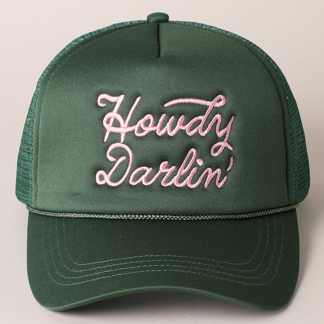 Howdy Darlin' Embroidered Mesh Back Trucker Cap | Stuffology Boutique-Hats-Fashion City-Stuffology - Where Vintage Meets Modern, A Boutique for Real Women in Crosbyton, TX