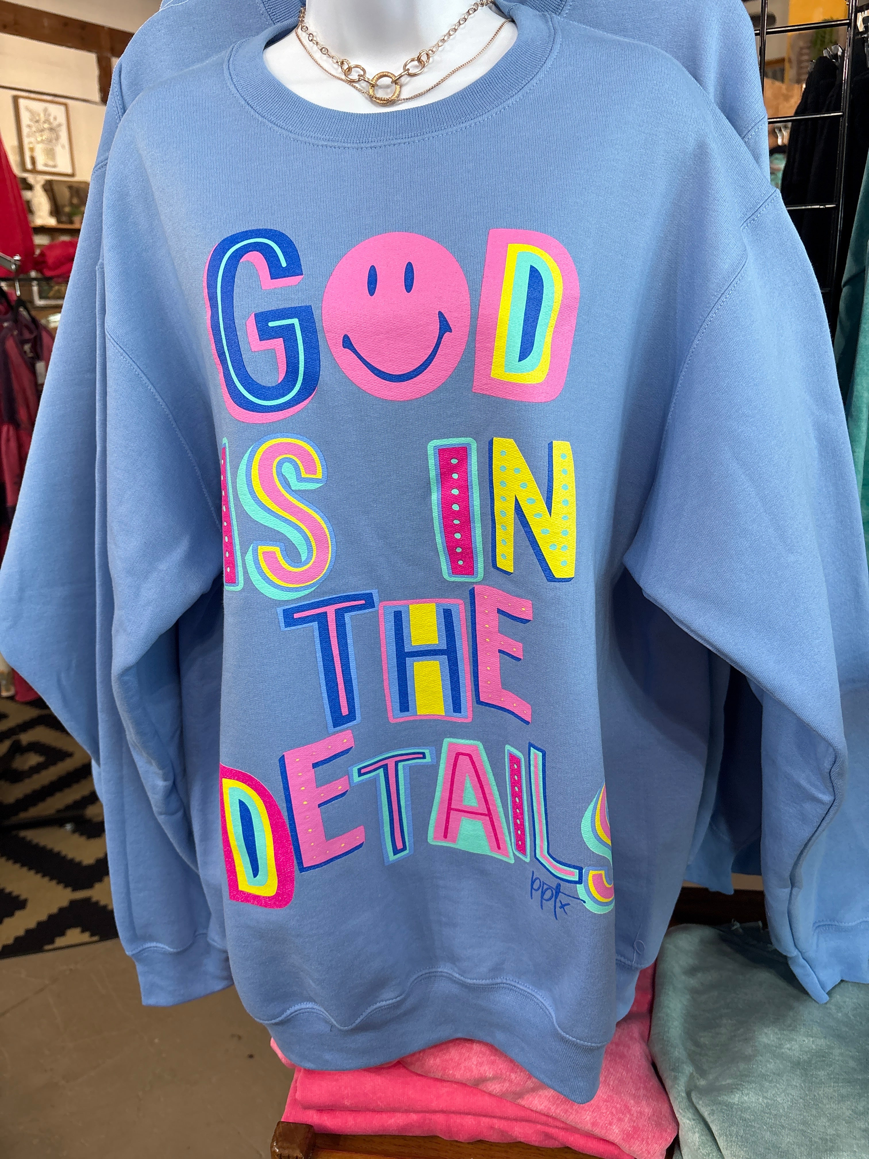 God is in the Details Sweatshirt-SWEATSHIRT-Prickly Pear TX-Stuffology - Where Vintage Meets Modern, A Boutique for Real Women in Crosbyton, TX