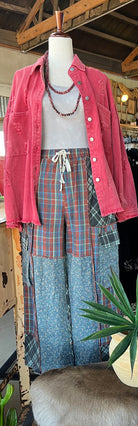 Wide Leg Elastic Waist Contrast Plaid Cargo Pockets Pants /Stuffology Boutique-Pants-Pol Clothing-Stuffology - Where Vintage Meets Modern, A Boutique for Real Women in Crosbyton, TX