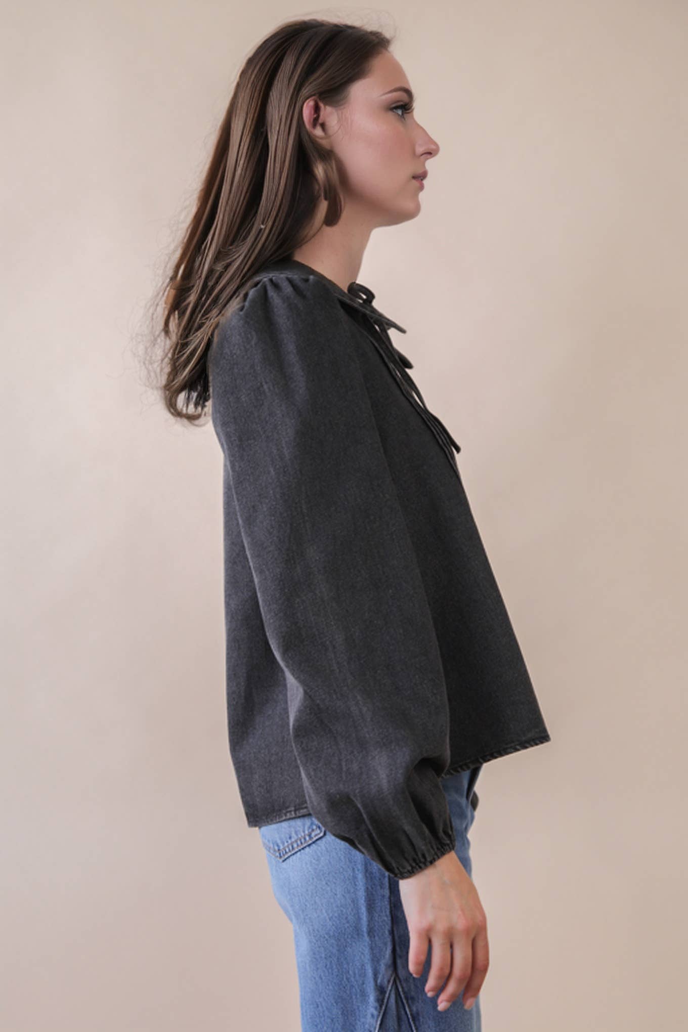 Mineral Washed Chambray Denim Blouse Top-Top-VERY J-Stuffology - Where Vintage Meets Modern, A Boutique for Real Women in Crosbyton, TX