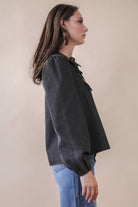 Mineral Washed Chambray Denim Blouse Top-Top-VERY J-Stuffology - Where Vintage Meets Modern, A Boutique for Real Women in Crosbyton, TX