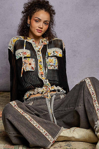Cream Vintage Washed Floral Print Hoodie Jacket-Jackets-Pol Clothing-Stuffology - Where Vintage Meets Modern, A Boutique for Real Women in Crosbyton, TX