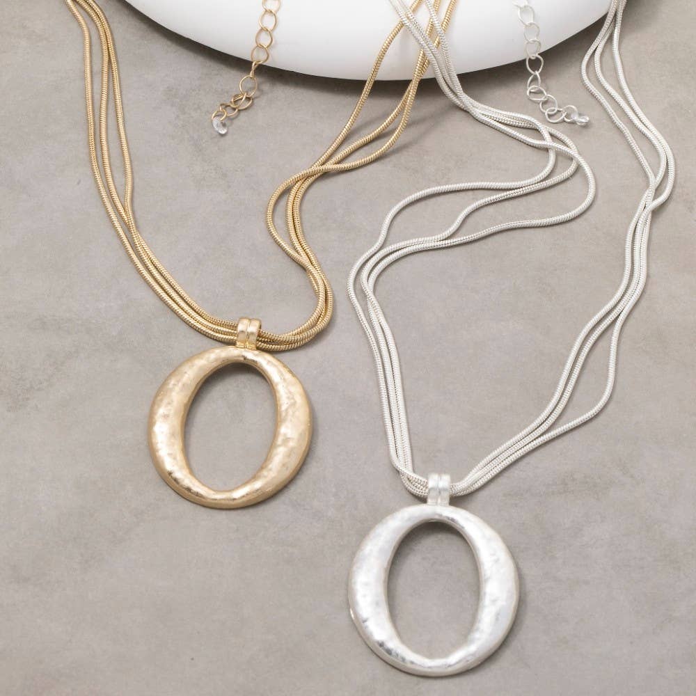 Matte Hammered Gold Oval Pendant Layered Chains Necklace-The Looks by Fame Accessories-Stuffology - Where Vintage Meets Modern, A Boutique for Real Women in Crosbyton, TX