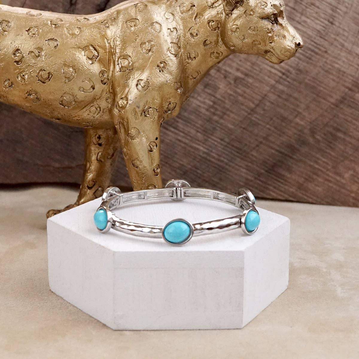Desert Orbit – Turquoise Station Stretch Bangle-Bracelets-PennyLine inc-Stuffology - Where Vintage Meets Modern, A Boutique for Real Women in Crosbyton, TX
