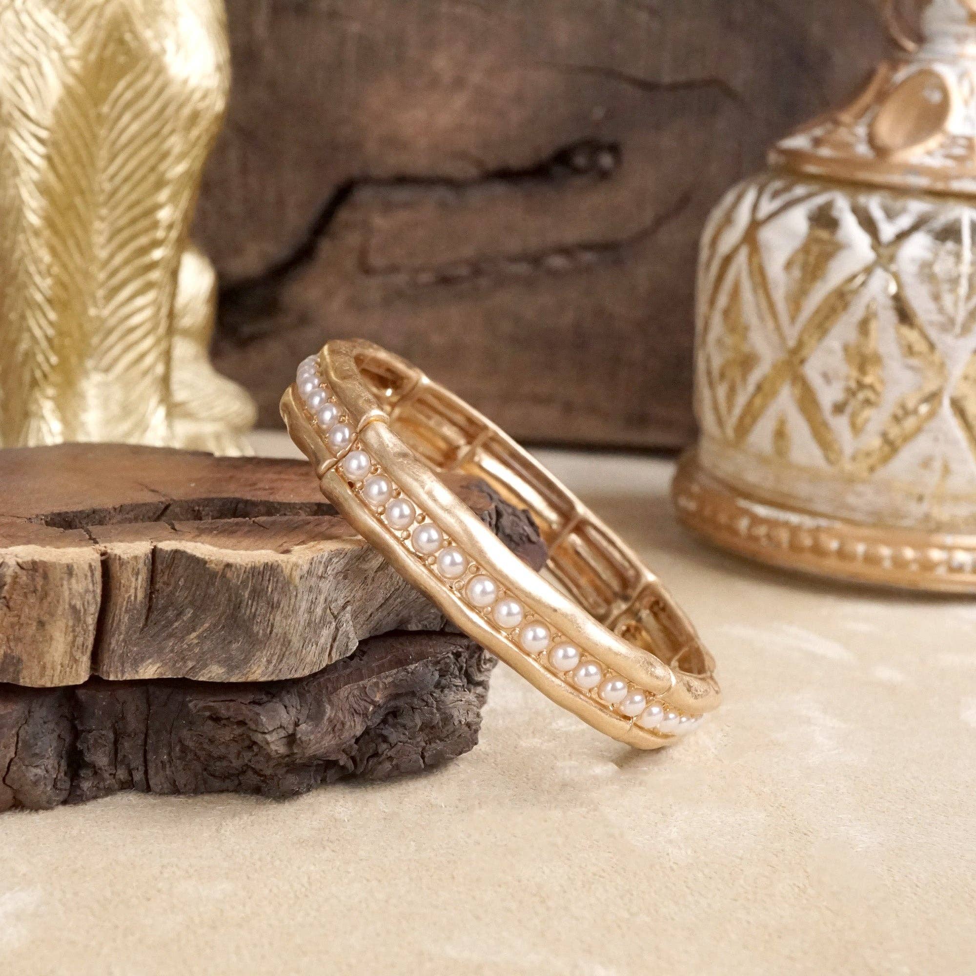 Minimalist TurquoiseCrystal Bangle Bracelet – Brushed Gold-PennyLine inc-Stuffology - Where Vintage Meets Modern, A Boutique for Real Women in Crosbyton, TX