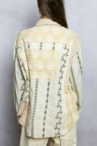 Long Sleeve Embroidered Woven Stripe Contrast Shirt Top-Top-Pol Clothing-Stuffology - Where Vintage Meets Modern, A Boutique for Real Women in Crosbyton, TX