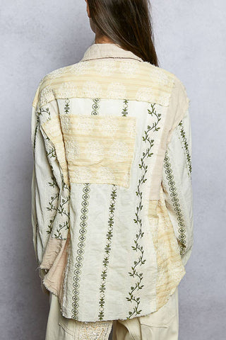 Long Sleeve Embroidered Woven Stripe Contrast Shirt Top-Top-Pol Clothing-Stuffology - Where Vintage Meets Modern, A Boutique for Real Women in Crosbyton, TX