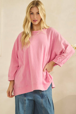 MINERAL WASH OVERSIZE PUFF-SLEEVE PULLOVER TEE-TOP-Sage + Fig-Stuffology - Where Vintage Meets Modern, A Boutique for Real Women in Crosbyton, TX