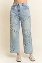 PEACE SIGN DENIM STRAIGHT FIT WITH SLIGHTLY STRETCH JEANS-Jeans-Davi & Dani-Stuffology - Where Vintage Meets Modern, A Boutique for Real Women in Crosbyton, TX