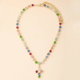 Rhinestone Cup Chain Necklace With Cross Pendant-Anarchy Street-Stuffology - Where Vintage Meets Modern, A Boutique for Real Women in Crosbyton, TX