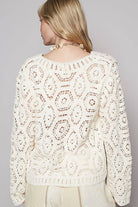 Round neck open knitted crochet solid sweater-Sweaters-Pol Clothing-Stuffology - Where Vintage Meets Modern, A Boutique for Real Women in Crosbyton, TX