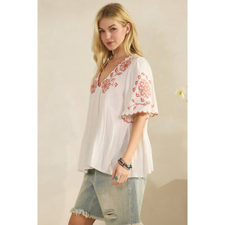 Desert Rose Embroidered Scallop Top-TOP-Sage + Fig-Stuffology - Where Vintage Meets Modern, A Boutique for Real Women in Crosbyton, TX