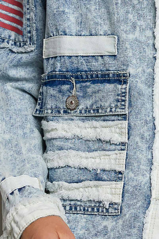 Americana Patchwork Denim Jacket-Denim Jacket-Pol Clothing-Stuffology - Where Vintage Meets Modern, A Boutique for Real Women in Crosbyton, TX