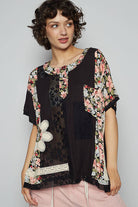 POL Clothing Round Neck Short Sleeve Floral Knit Rib Top-Loose Fit Top-Pol Clothing-Stuffology - Where Vintage Meets Modern, A Boutique for Real Women in Crosbyton, TX
