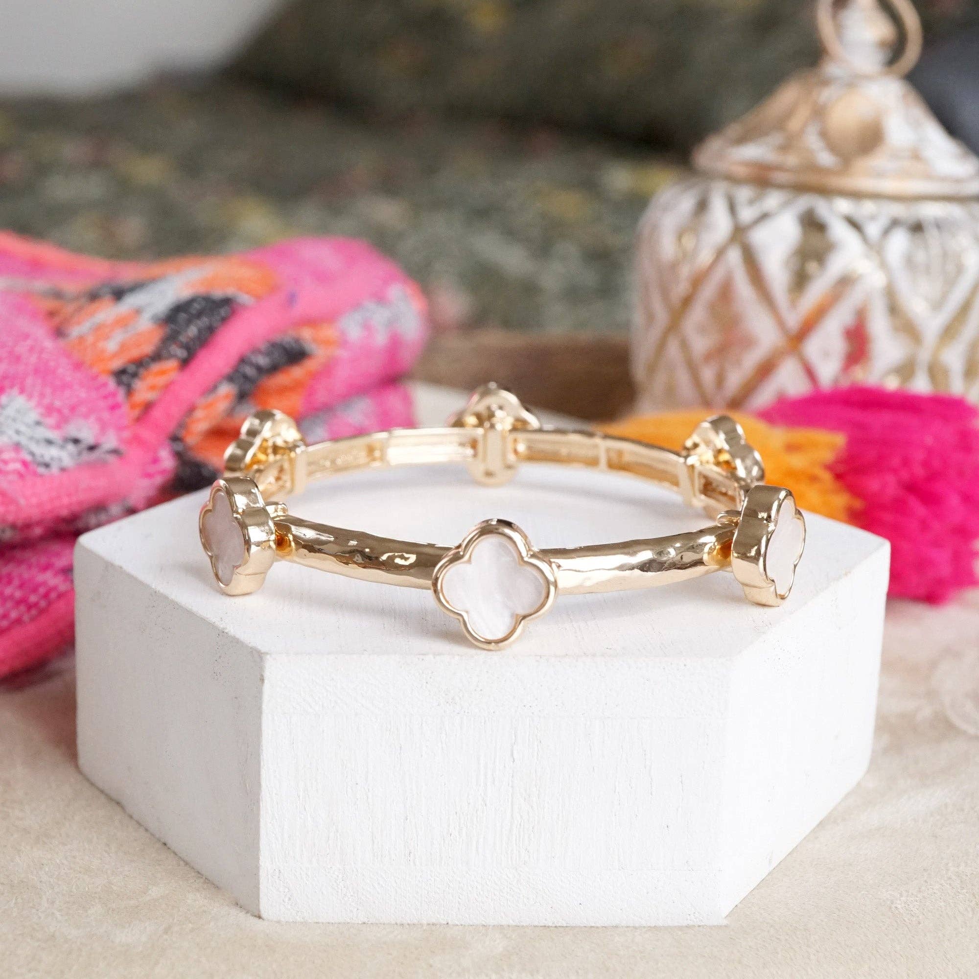 Clover Stretchy Bangle Bracelet – Pink-Bracelets-PennyLine inc-Stuffology - Where Vintage Meets Modern, A Boutique for Real Women in Crosbyton, TX