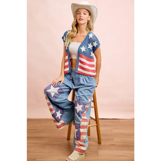American Flag Short Sleeve Cardigan-Cardigan-BiBi-Stuffology - Where Vintage Meets Modern, A Boutique for Real Women in Crosbyton, TX