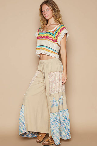 Star Patch Chambray Wide Leg Pants-Pants-Pol Clothing-Stuffology - Where Vintage Meets Modern, A Boutique for Real Women in Crosbyton, TX