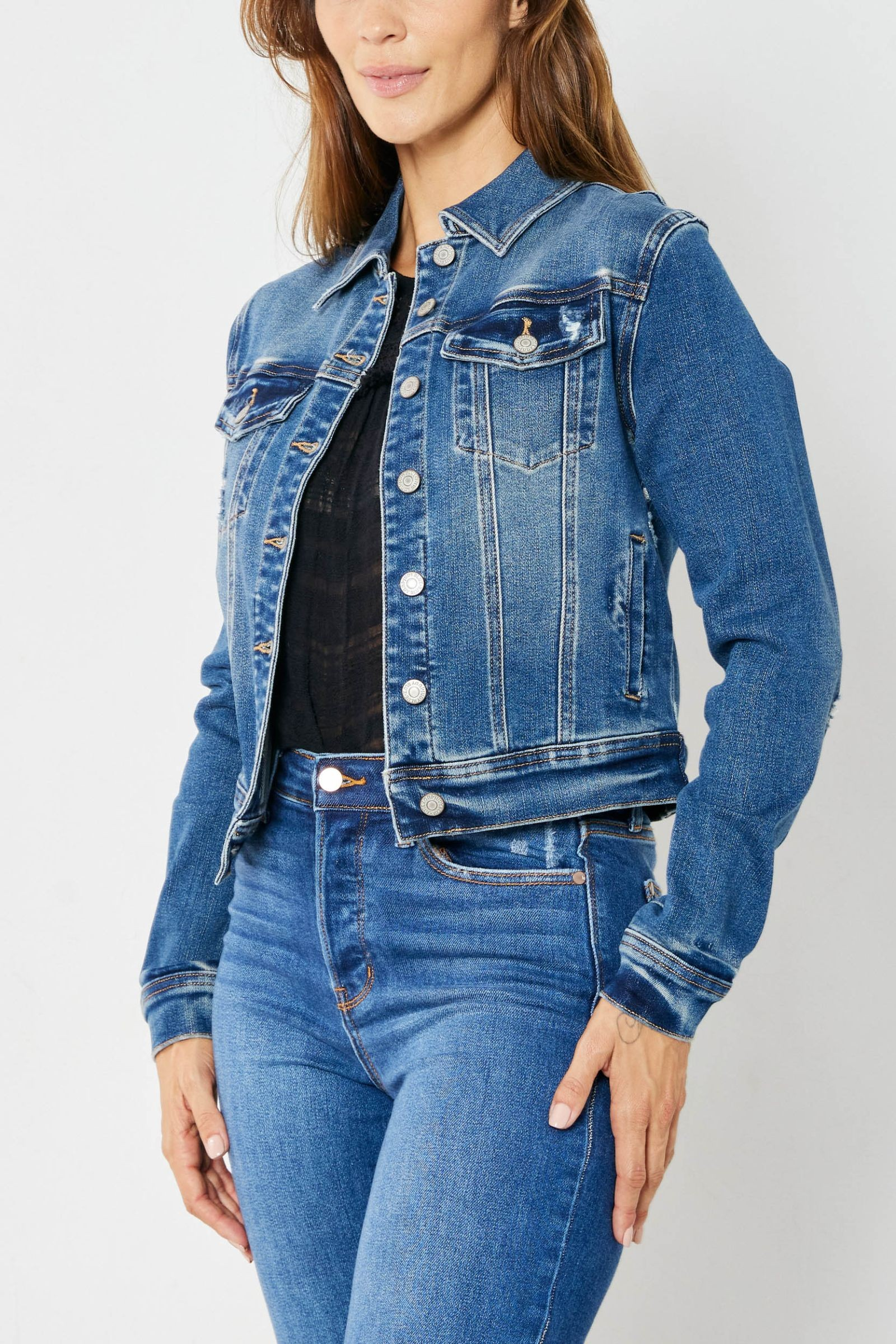 Judy Blue Denim Classic Destroy Jacket-Jackets-Judy Blue-Stuffology - Where Vintage Meets Modern, A Boutique for Real Women in Crosbyton, TX