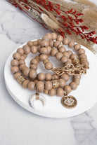 Beaded Boho Bracelets set of 4 with Gold Coin Neutral wooden Beads and Metal chain-Bracelets-PennyLine inc-Stuffology - Where Vintage Meets Modern, A Boutique for Real Women in Crosbyton, TX
