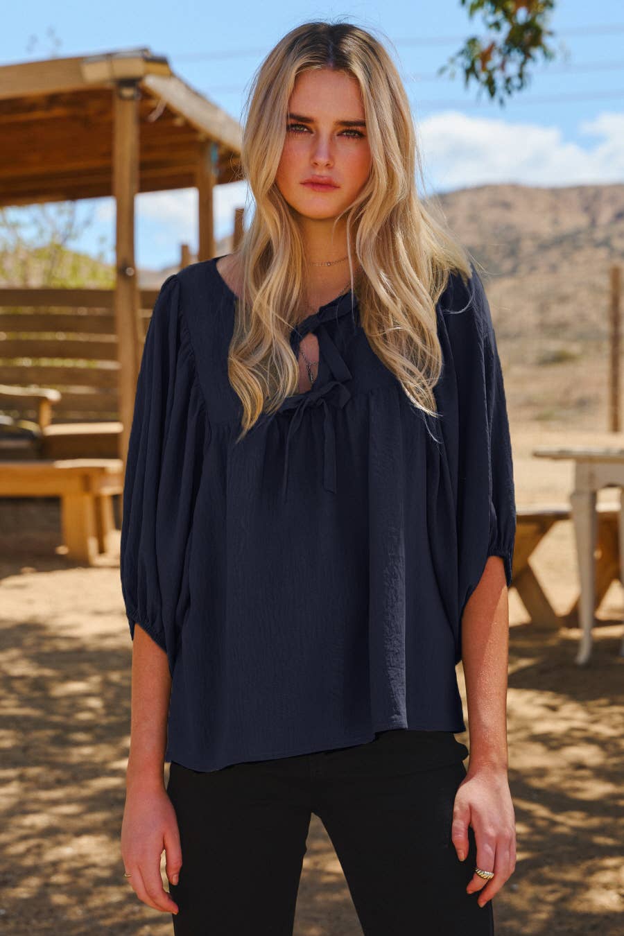 Solid Airflow Batwing 3/4 Sleeve Top-Tops-Oddi-Stuffology - Where Vintage Meets Modern, A Boutique for Real Women in Crosbyton, TX