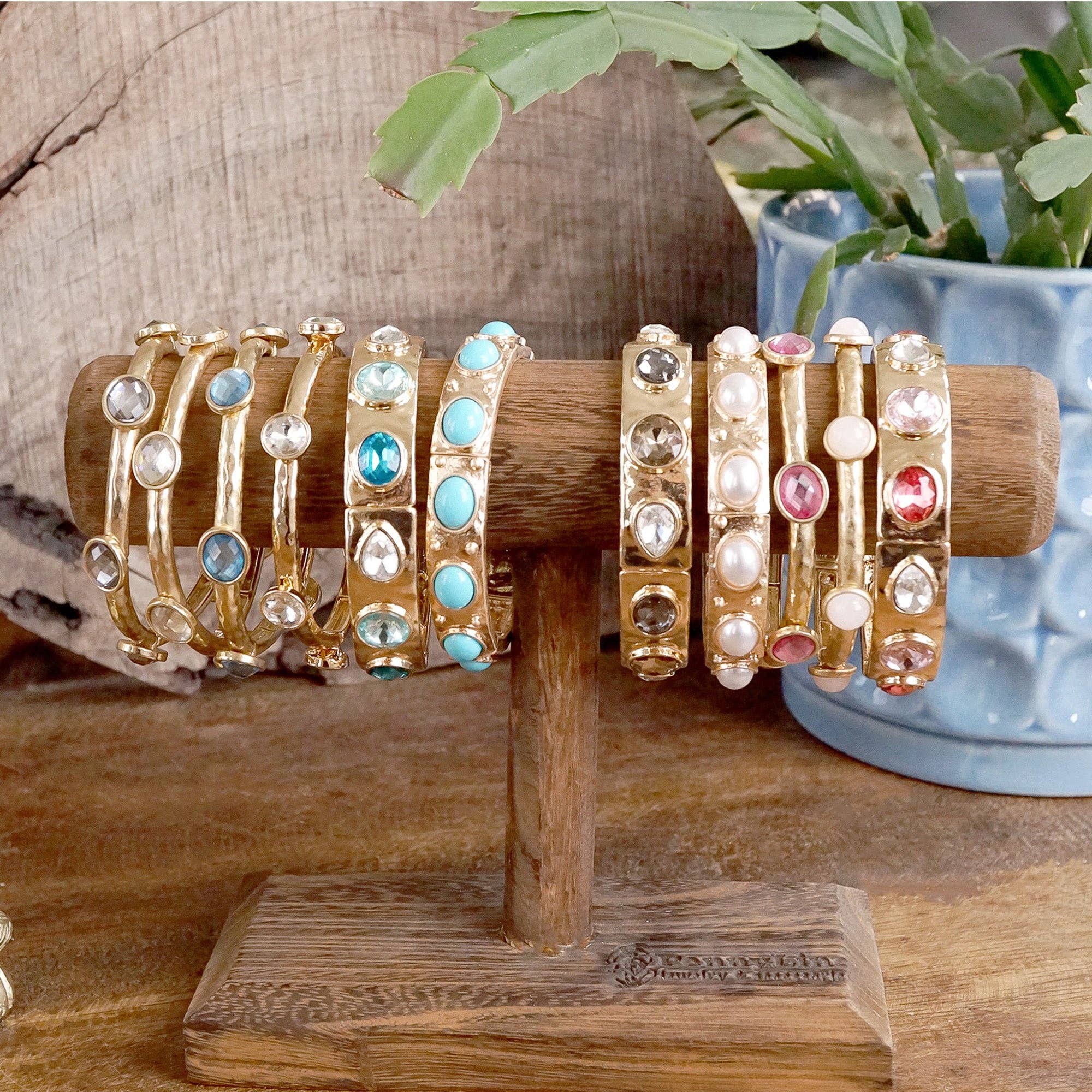 Sparkly clear crystals bangle in Gold Or Silver Tone-Bracelets-PennyLine inc-Stuffology - Where Vintage Meets Modern, A Boutique for Real Women in Crosbyton, TX
