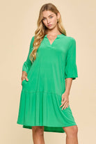 Shirred Tiered Relaxed 3/4 Sleeve Dress-Dresses-Dear Scarlett-Stuffology - Where Vintage Meets Modern, A Boutique for Real Women in Crosbyton, TX