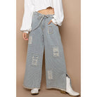 Distressed waist strape stripe denim wide pants-Jeans-Pol Clothing-Stuffology - Where Vintage Meets Modern, A Boutique for Real Women in Crosbyton, TX