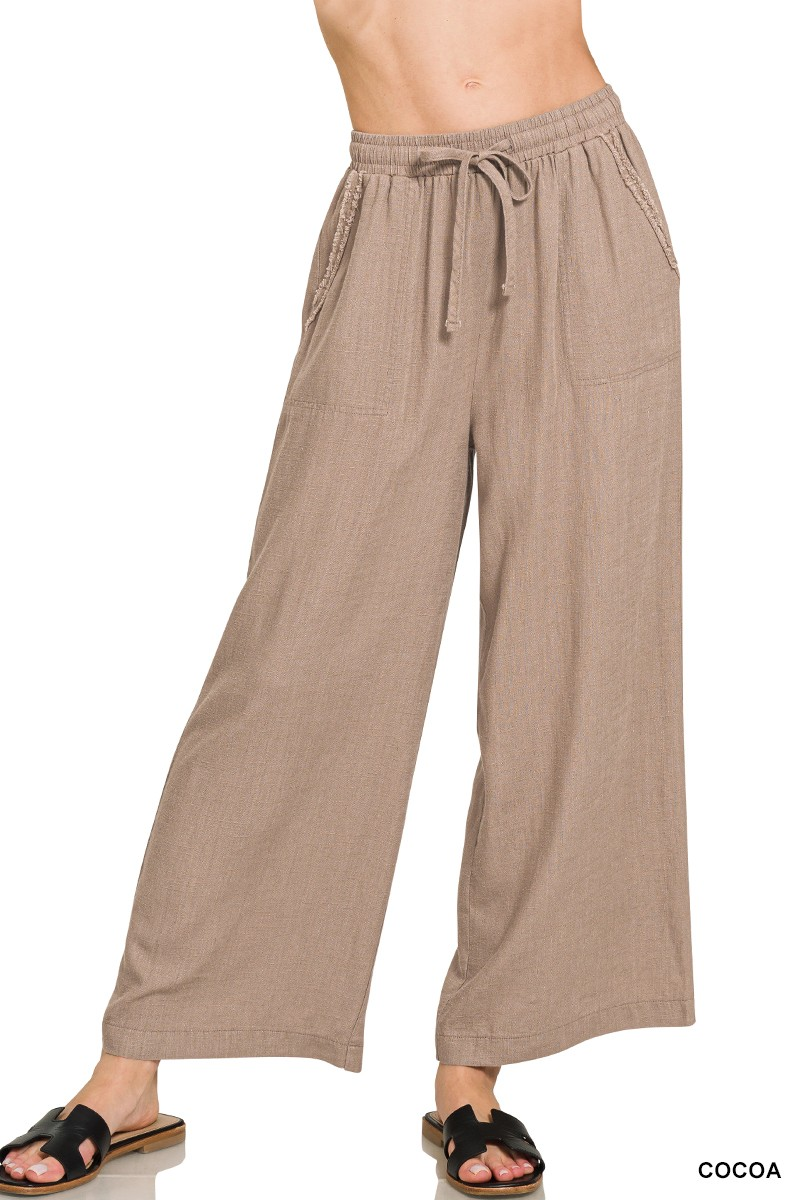Cocoa Wide Leg Linen Pants-Pants-Zenana-Stuffology - Where Vintage Meets Modern, A Boutique for Real Women in Crosbyton, TX