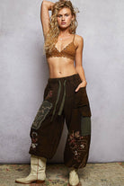 POL Clothing Double gauze floral embroidery accents patch detail pants-pants-Pol Clothing-Stuffology - Where Vintage Meets Modern, A Boutique for Real Women in Crosbyton, TX