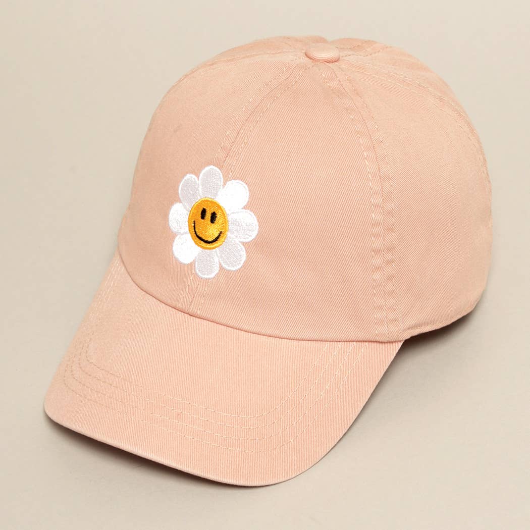 Happy Face Flower Embroidered Baseball Cap | Stuffology Boutique-Hats-Fashion City-Stuffology - Where Vintage Meets Modern, A Boutique for Real Women in Crosbyton, TX