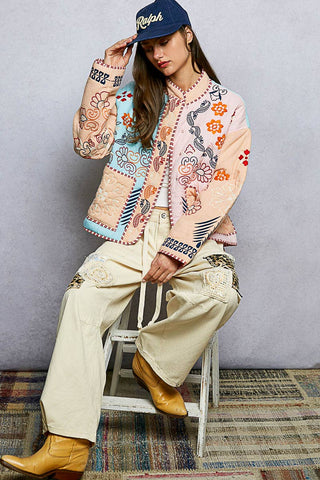 Graphic Colorful Embroidery Roomy Fit Jacket-Pol Clothing-Stuffology - Where Vintage Meets Modern, A Boutique for Real Women in Crosbyton, TX