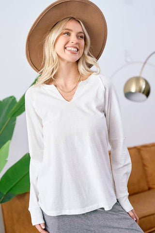 Notched V-Neck Knit Top-TOP-Doe and Rae-Stuffology - Where Vintage Meets Modern, A Boutique for Real Women in Crosbyton, TX
