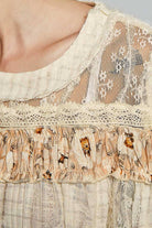 Lace Panel Detail Floral Ruffle 3/4 Sleeve Rib Knit Top-Pol Clothing-Stuffology - Where Vintage Meets Modern, A Boutique for Real Women in Crosbyton, TX
