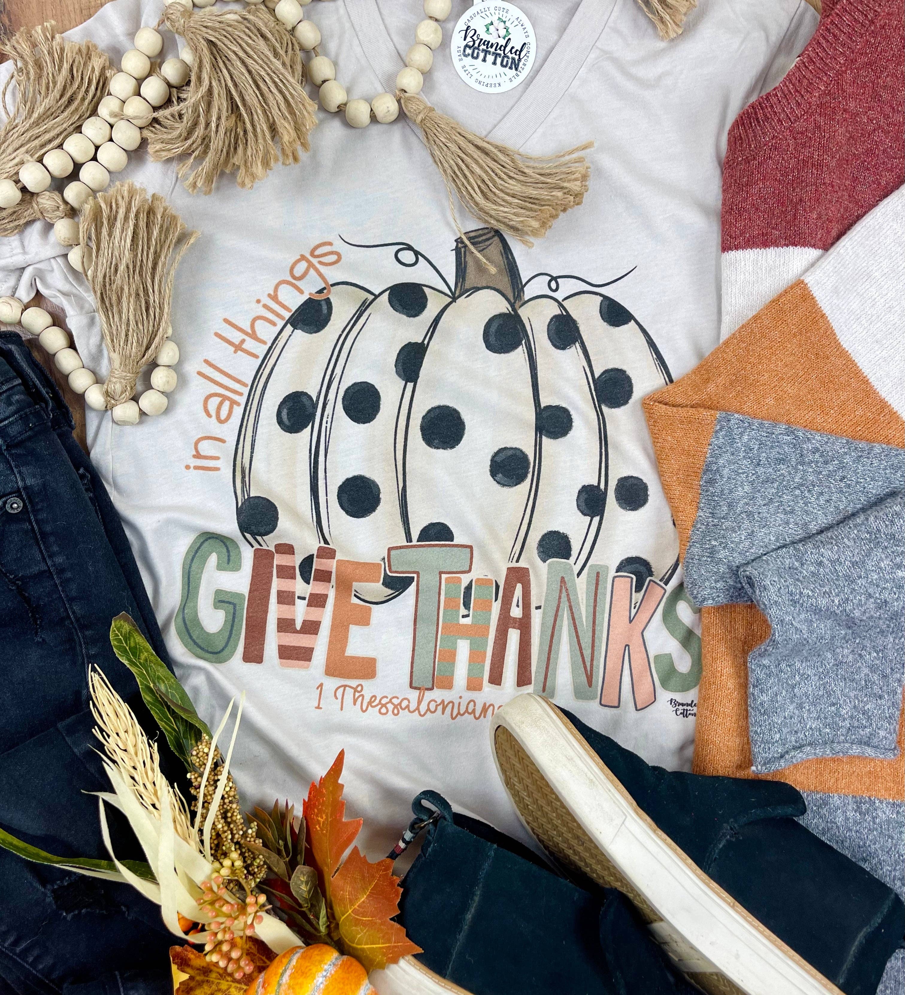 Give Thanks Pumpkin Tee-Branded Cotton-Stuffology - Where Vintage Meets Modern, A Boutique for Real Women in Crosbyton, TX
