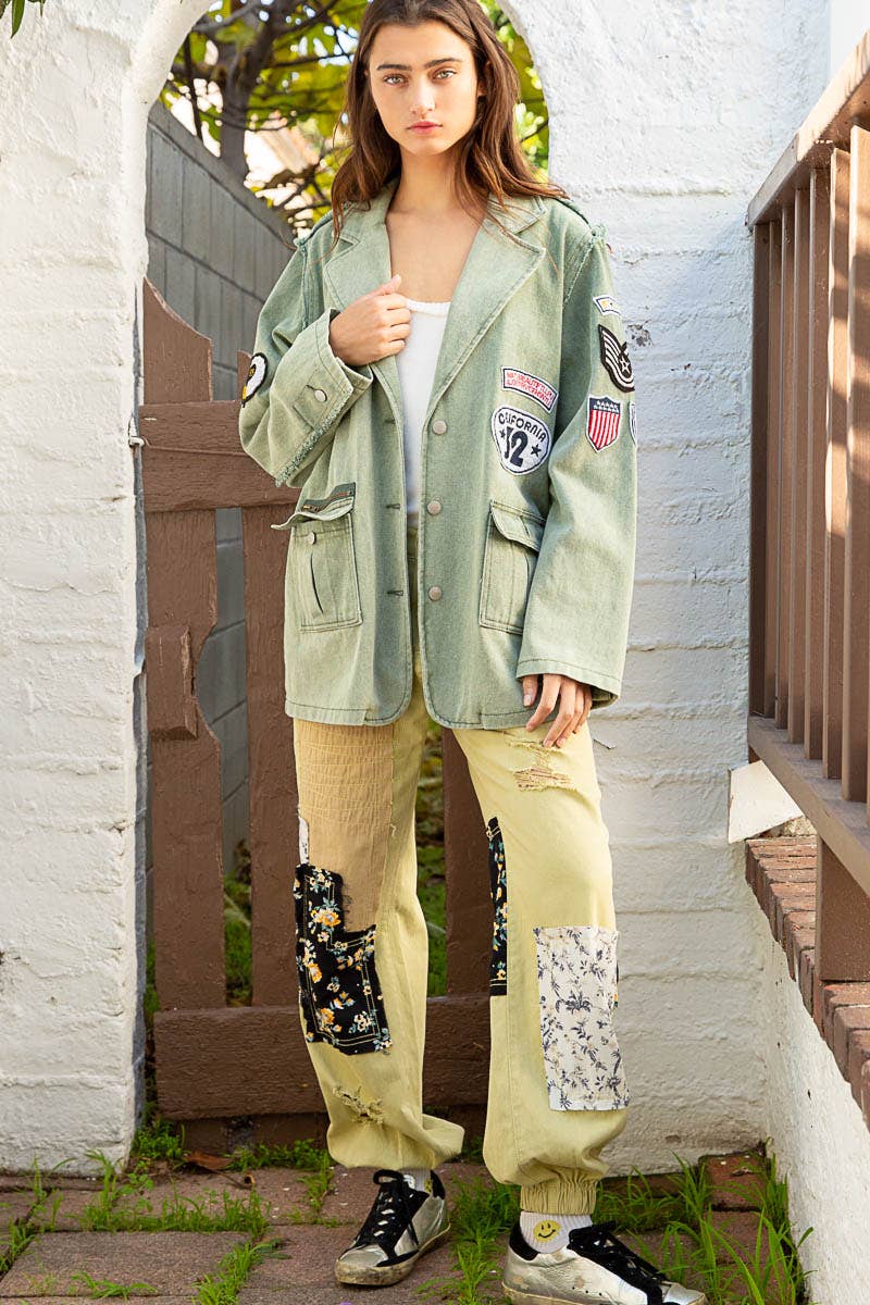 POL Clothing Vintage patch detail military blazer jacket-Jackets-Pol Clothing-Stuffology - Where Vintage Meets Modern, A Boutique for Real Women in Crosbyton, TX