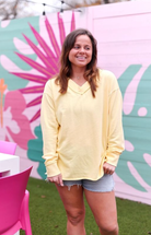 Oversized French Terry V-Neck Pullover- Sunshine-Jadelynn Brooke-Stuffology - Where Vintage Meets Modern, A Boutique for Real Women in Crosbyton, TX