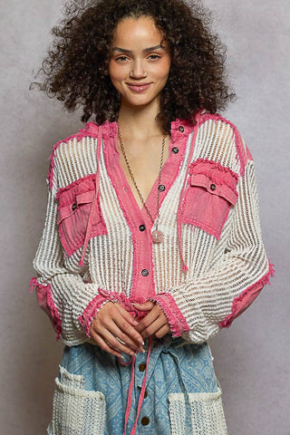 POL Clothing Open Knit Frayed Jacket-Jackets-Pol Clothing-Stuffology - Where Vintage Meets Modern, A Boutique for Real Women in Crosbyton, TX